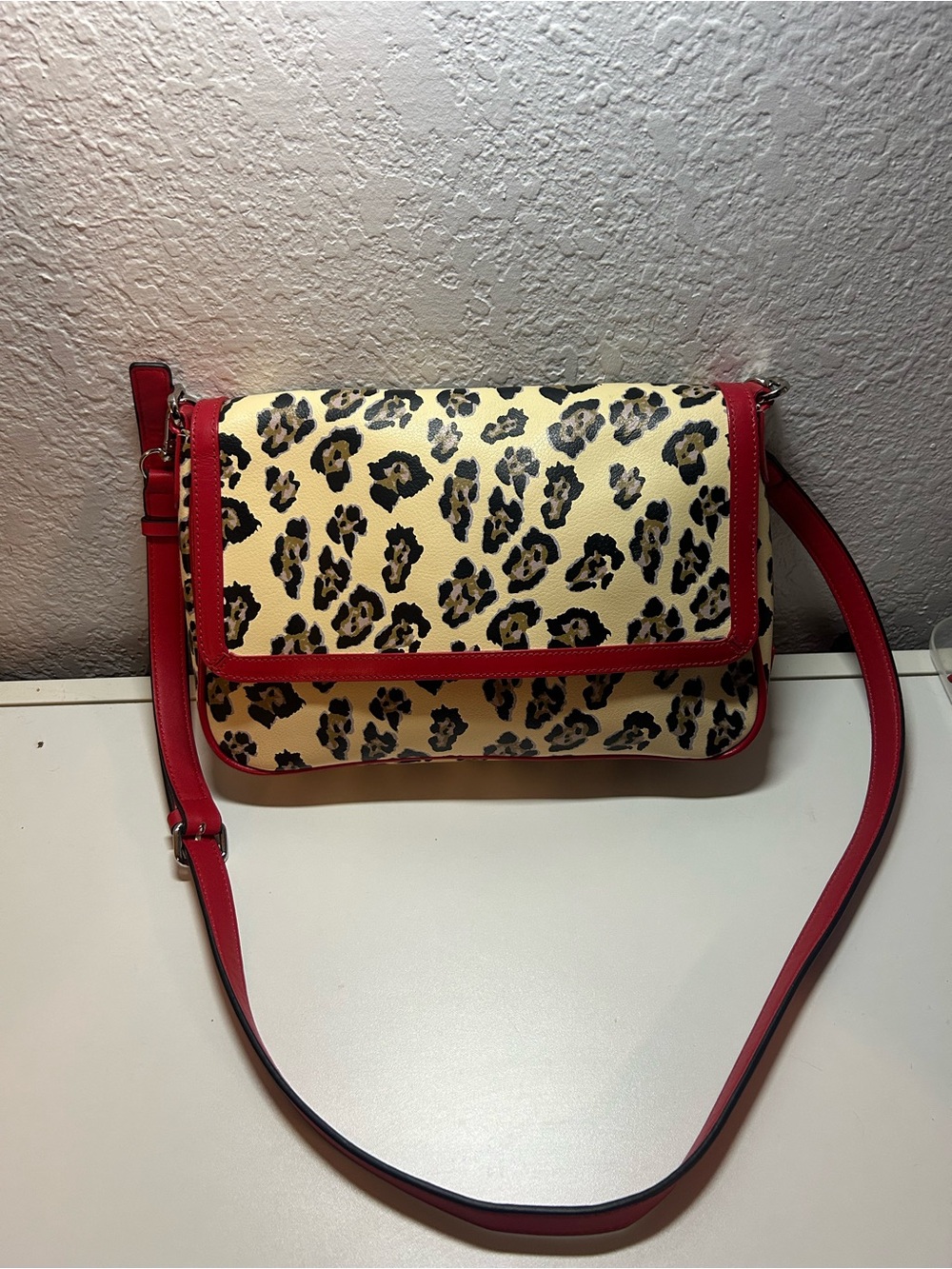 Leopard Print Crossbody Bag with Red Trim